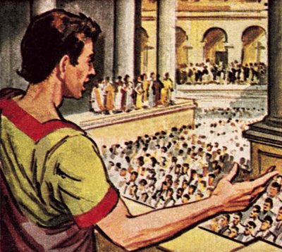 Mark Anton spricht über den ermordeten Julius Caesar zu den Menschen in Rom von English School