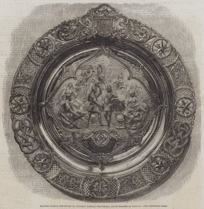 Freimaurerschild, präsentiert an General Ramsay, Provinzial-Großmeister von Bengalen (Stich) von English School