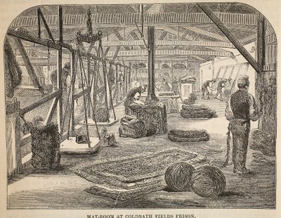 Mattenraum im Coldbath Fields Prison, Illustration aus The Criminal Prisons of London and Scenes from Prison Life von Henry Mayhew und John Binny, veröffentlicht 1862 von English School