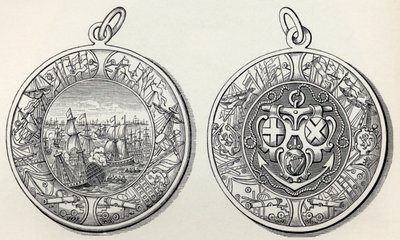 Medaille zur Erinnerung an Admiral Robert Blakes Siege über die Niederländer im Jahr 1653, aus A Short History of the English People von J. R. Green, veröffentlicht 1893 von English School