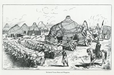 Mittelalterliche Tartarenzelte und Wagen von English School