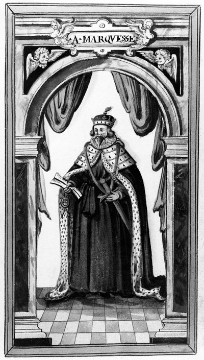 Mitglied des Hosenbandordens und königlicher und wertvoller Diener von Charles I und II, aus der Serie Walkers Arms of Nobility von Sir Edward Walker, 17. Jahrhundert von English School