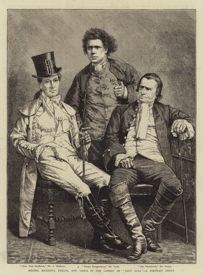 Messers Mathews, Phelps und Toole in der Komödie "John Bull", eine Porträtgruppe (Stich) von English School