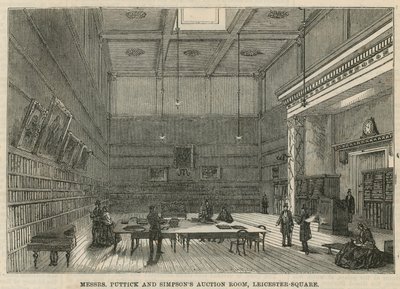 Auktionsraum von Messrs Puttick und Simpson, Leicester Square, London von English School