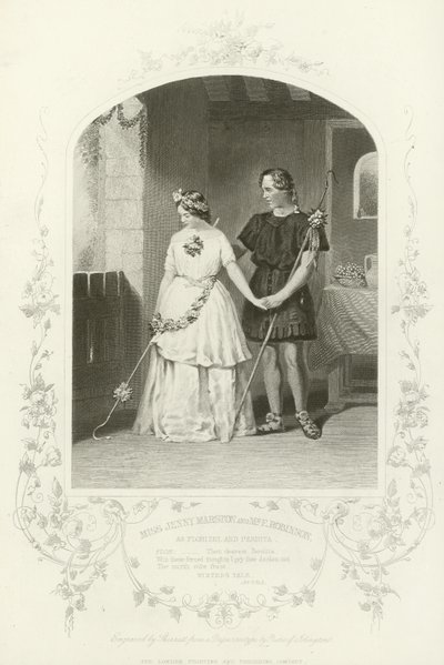 Miss Jenny Marston und Mr. F. Robinson als Florizel und Perdita, Das Wintermärchen, Akt IV, Szene iii von English School