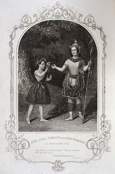 Miss Julia Harland und Miss Conquest als Oberon und Puck, Akt II Szene 2 von 