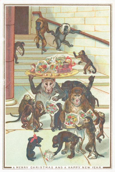 Affen tragen Geschenke, Weihnachtskarte von English School