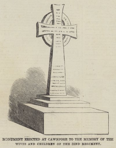 Denkmal in Cawnpore zum Gedenken an die Frauen und Kinder des 32. Regiments (Gravur) von English School