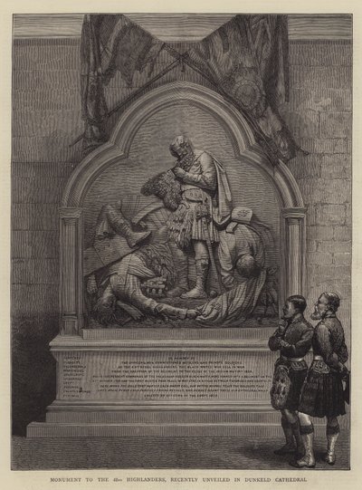 Denkmal für die 42. Highlander, kürzlich in der Kathedrale von Dunkeld enthüllt (Stich) von English School