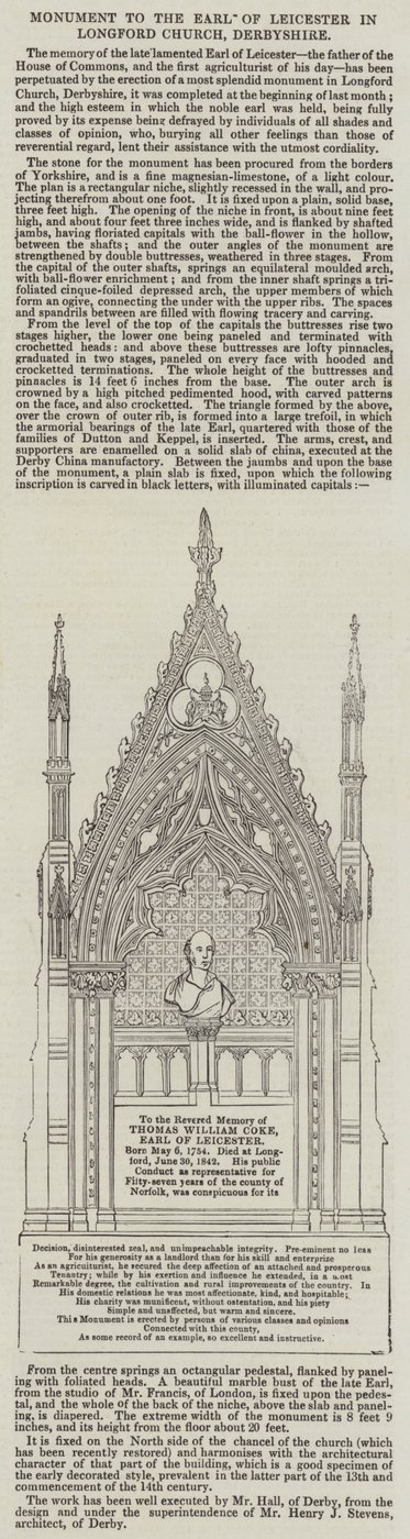 Denkmal für den Earl of Leicester in der Longford Church, Derbyshire von English School
