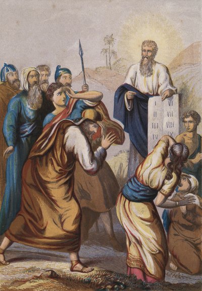 Moses präsentiert die Gebote von English School