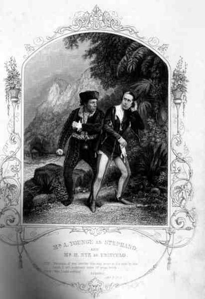Mr A. Younge als Stephano und Mr N. Hye als Trinculo, Akt III Szene 2, in Der Sturm, von William Shakespeare (1564-1616) graviert von G. Greatbach aus einem Daguerreotyp von J.P. Mayall (1810-1901) (Gravur) von English School