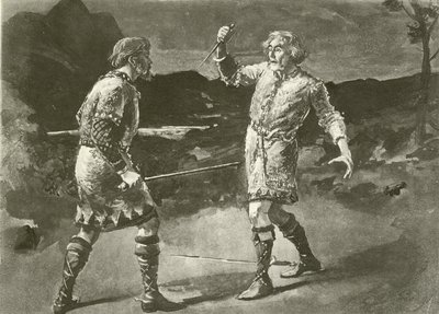 Mr. Alexander als Macduff und Mr. Irving als Macbeth (Gravur) von English School