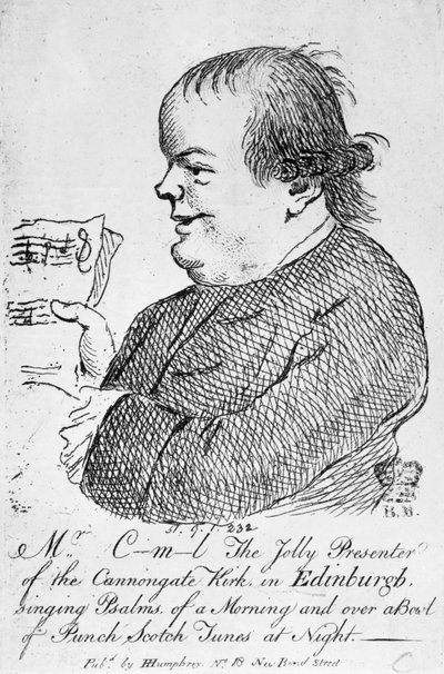 Herr C-m-l, der fröhliche Präsentator der Canongate Kirk in Edinburgh, um 1781 von English School