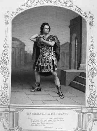 Mr. Creswick als Coriolanus, Akt V Szene 5, im Stück von William Shakespeare (Stich) von English School