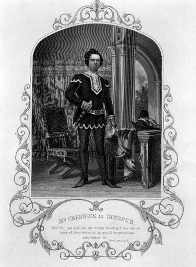 Mr. Creswick als Hotspur, Akt II Szene 3 aus Henry IV (Teil I) von einem Daguerreotyp von Paine aus Islington, veröffentlicht von John Tallis & Co. (Litho) von English School
