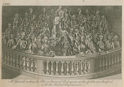 Mr. David Garrick rezitiert die Ode zu Ehren von William Shakespeare beim Jubiläum in Stratford von English School