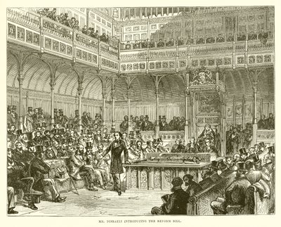 Mr. Disraeli stellt das Reformgesetz vor von English School