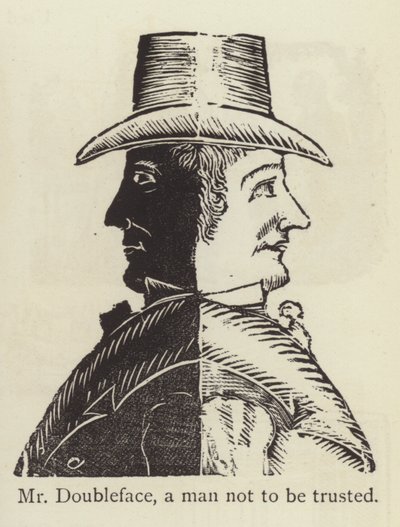 Herr Doppelgesicht, ein Mann, dem man nicht trauen kann (Gravur) von English School