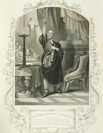 Mr. George Bennett als Apemantus, Akt I Szene 2, in Timon von Athen von William Shakespeare (1564-1616) von English School