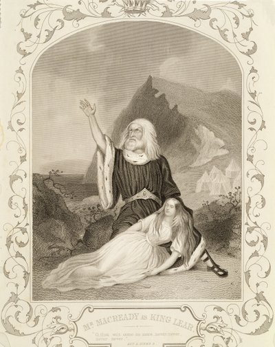 Mr. Macready als König Lear, Akt V Szene 3, im Stück von William Shakespeare (1564-1616) von English School