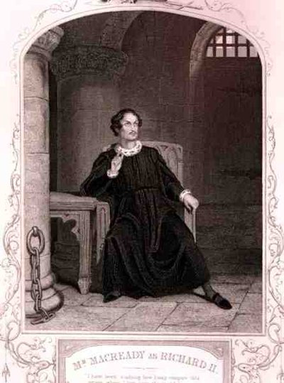 Mr. Macready als Richard II, Akt V Szene 5, im Stück von William Shakespeare, graviert von J. Rogers von English School