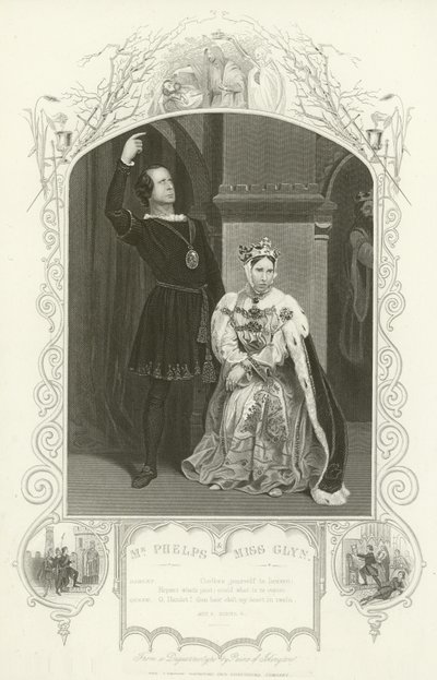 Mr. Phelps als Hamlet und Miss Glyn als Königin, Hamlet, Akt III, Szene IV von English School