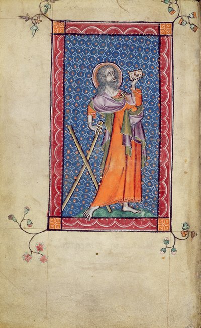 Ms 1-2005, f.1v: St. Andreas, Miniatur aus dem Macclesfield Psalter, Gebrauch von Sarum, Ostanglien, ca. 1330 von English School
