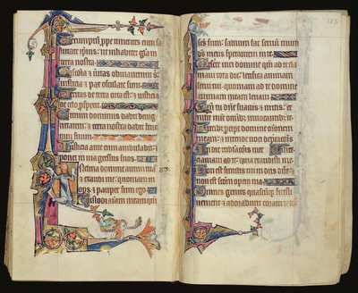 Ms 1-2005, ff.122v-123r: Groteske Randdekoration aus dem Macclesfield Psalter, Gebrauch von Sarum, Ostanglien, ca. 1330 von English School