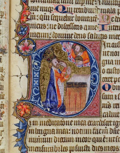 Psalm 38, David zeigt auf seinen Mund, aus dem Ramsey Abbey Psalter, ca. 1380 von English School