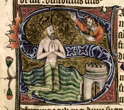 Psalm 68, David ertrinkt, aus dem Ramsey Abbey Psalter, ca. 1380 von English School