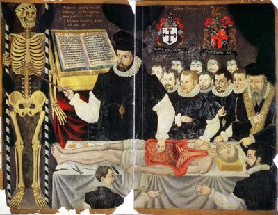 Ms Hunter 364 Top v14 fol.59 Frontispiz, John Bannister Vortrag mit Dissektion von English School
