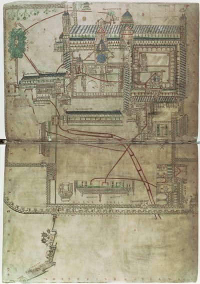 Plan der Kathedrale von Canterbury und das Rohrleitungssystem, aus dem 