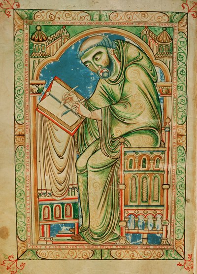 Mönch Eadwine bei der Arbeit am Manuskript, Eadwine-Psalter, ca. 1150 von English School