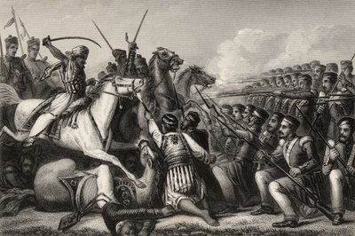 Meuternde Kavallerie greift ein Infanteriequadrat in der Schlacht von Cawnpore 1857 an, aus 