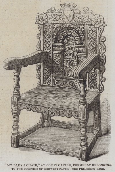 "Der Stuhl meiner Dame," im Corby Castle, ehemals im Besitz der Gräfin von Derwestwater (Stich) von English School