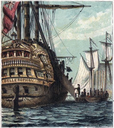 Napoleon I. wird den Engländern übergeben. Einschiffung von Napoleon nach St. Helena an Bord der Bellerophon am 15. Juli. von English School