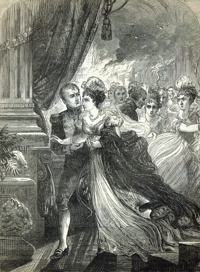 Napoleon und Marie-Louise fliehen vor dem Feuer auf dem Ball, der am 1. Juli 1810 vom österreichischen Botschafter zu Ehren der Hochzeit des Kaiserpaars gegeben wurde von English School
