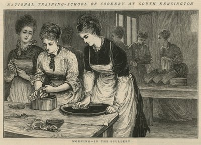 National Training School of Cookery in South Kensington: Morgen in der Spülküche von English School