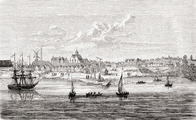 Neu Amsterdam, eine niederländische Siedlung aus dem 17. Jahrhundert an der Südspitze der Insel Manhattan, Amerika, aus Ward und Locks Illustrierter Geschichte der Welt, veröffentlicht ca. 1882 von English School