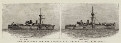 Neue Panzerschiffe für die chinesische Marine, die kürzlich in Spithead lagen (Gravur) von English School
