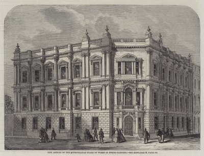 Neue Büros des Metropolitan Board of Works in Spring-Gardens (Gravur) von English School
