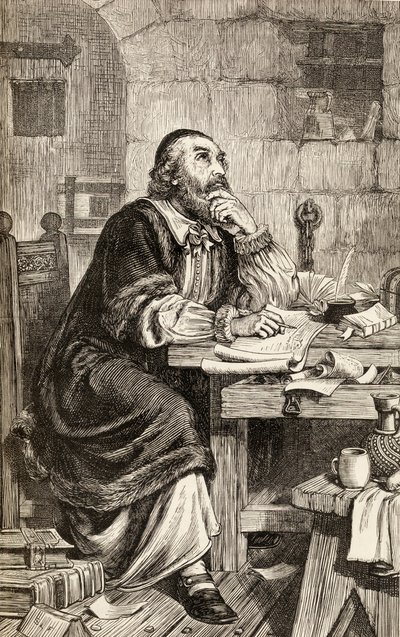 Nicholas Ridley schreibt Briefe im Gefängnis, während er auf seine Hinrichtung wartet, ca. 1865 von English School
