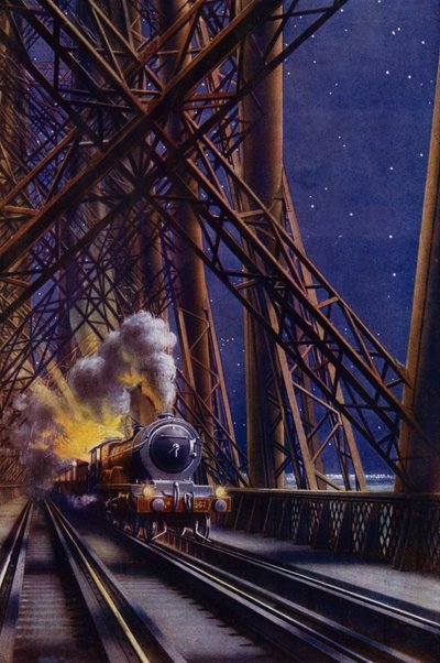 Nachtzug überquert die Forth Bridge, Schottland von English School