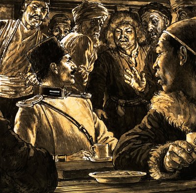 Nikolkai Prjevalsky und die Wüste Gobi (Gouache auf Papier) von English School