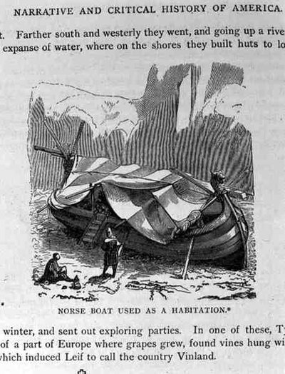 Nordisches Boot als Behausung genutzt, aus Narrative and Critical History of America, veröffentlicht 1889 von English School