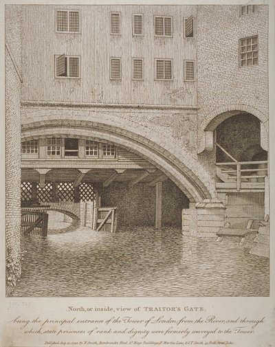 Nordansicht des Traitors Gate, Tower of London, veröffentlicht von Nathaniel Smith (fl.1740-1802) 1798 von English School