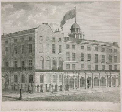 Nordwestansicht von Lackington, Allen & Cos Tempel der Musen, Finsbury Square von English School