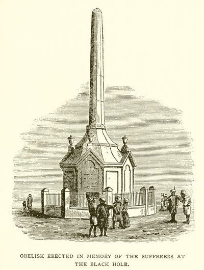 Obelisk errichtet zum Gedenken an die Opfer des Schwarzen Lochs von Kalkutta von English School
