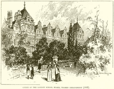 Büro des London School Board, Thames Embankment (1892) von English School